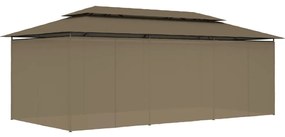 Gazebo c/ cortinas 600x298x270 cm 180 g/m² cinzento-acastanhado
