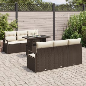Conjunto de Sofá de Jardim vidaXL de 7 Peças com Almofadas Castanho Vi