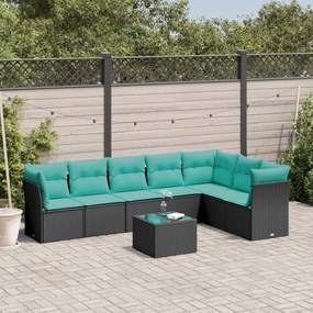 vidaXL 8 pcs conjunto de sofás p/ jardim c/ almofadões vime PE preto