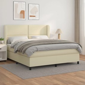 vidaXL Cama com molas/colchão 160x200 cm couro artificial cor creme