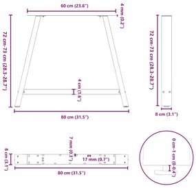 Pés de mesa de jantar em formato A, 2 peças, 90x (72-73) cm, aço