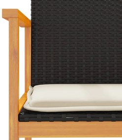 Cadeiras de jardim c/ almofadões 2 pcs vime PE/madeira preto