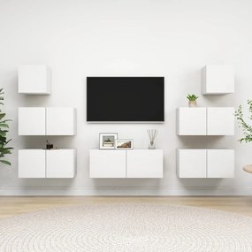 7 pcs conjunto de móveis de TV derivados de madeira branco