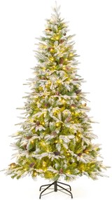 Árvore de Natal Artificial de 190 cm com 280 Luzes LED Neve Simulada 765 Ramos Articulados com 62 Pinhas Verde