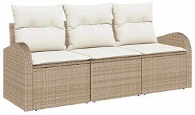 Conjunto de Sofá de Jardim com 3 Peças e Almofadas Beiges em Rattan Si