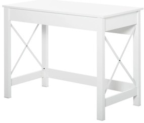HOMCOM Secretária Moderna Mesa de Estudo com Estrutura de Aço Mesa de Computador 105x50x76 cm Branco