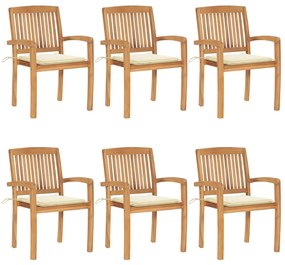 Cadeiras de jardim empiháveis c/ almofadões 6 pcs teca maciça