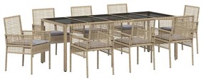Conjunto de Jantar para Jardim 9 pcs Bege 250 x 100 x 75 cm