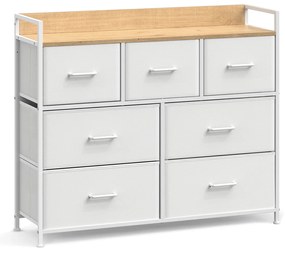 Cômoda com 7 gavetas de tecido, estrutura metálica, estilo moderno | SONGMICS | 98 x 28,5 x 85 cm | branco e madeira | LTS523W57.