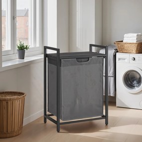 Cesto para roupa com prateleira, saco para roupa suja 65 L (50 x 33 x 72 cm) Preto + Cinza