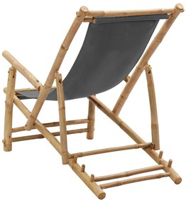 Cadeira de terraço de bambu e lona cinzento-escuro