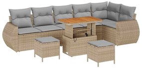 Conjunto de Sofás de Jardim de 9 Peças com Almofadas Bege de Rattan PE