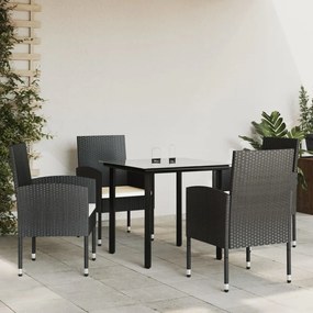 vidaXL 5 pcs conjunto de jantar para jardim vime PE e aço preto