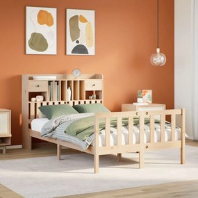 vidaXL Cama com estante sem colchão 120x200 cm pinho maciço