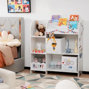 Armário infantil com 3 níveis e 5 compartimentos 2 gavetas de tecido para brinquedos de livros 93 x 30 x 102 cm Branco