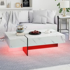 Mesa de centro  120 x 70 x 35 cm moderna com LED com 3 gavetas de arrumação, para sala de estar, branca