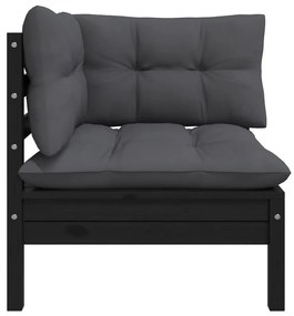 3 pcs conjunto lounge jardim c/ almofadões pinho maciço preto