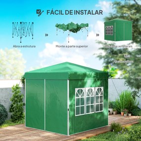 Tenda Dobrável Pop-Up 248x248x270 cm com 4 Paredes Laterais Anti-UV Altura Ajustável e Bolsa de Transporte Verde Escuro