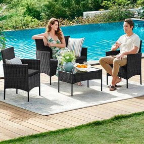 Conjunto jardim em polirattan PE Preto + cinzento