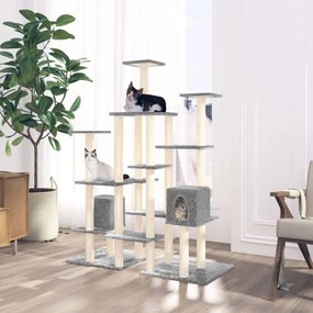 vidaXL Árvore p/ gatos c/ postes arranhadores sisal 145 cm cinza-claro