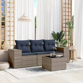 vidaXL 4 pcs conjunto sofás p/ jardim c/ almofadões vime PE cinzento
