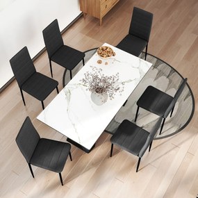 Conjunto de 6 Cadeiras de Sala de Jantar Estofadas em Linho com Pernas em Metal (MESA NÃO INCLUÍDA)  Cadeiras Modernas para Cozinha Quarto Suporta até