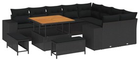 vidaXL Conjunto de Sofá de Jardim com almofada 12 pcs Preto