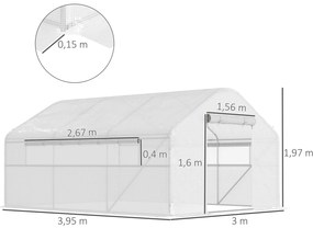 Estufa tipo Túnel 4x3x2 m Estufa de Exterior com 2 Janelas Cobertura P