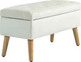 Banco com arrumação, baú de arrumação em tecido com efeito veludo 80 x 35 x 42 cm, pés em madeira creme