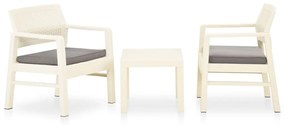 3 pcs conjunto lounge de jardim com almofadões plástico branco