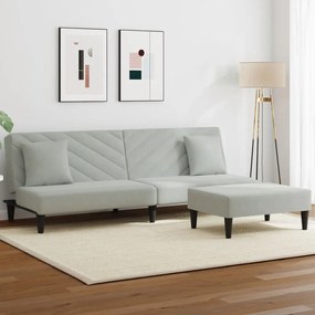 2 pcs conjunto de sofás com almofadas veludo cinzento-claro