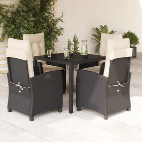 vidaXL 5 pcs conjunto de jantar p/ jardim c/ almofadões vime PE preto