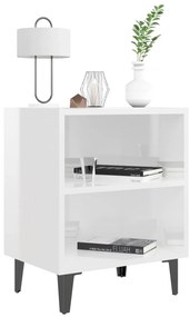 Mesas cabeceira pernas metal 2 pcs 40x30x50 cm branco brilhante