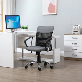 Cadeira ergonômica giratória de escritório com assento ajustável em altura, apoios de braço e rodas 57x57x93-103 cm Preto e cinza
