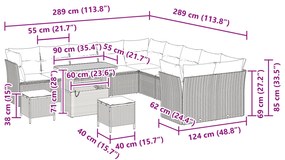 Conjunto de Sofá de Jardim vidaXL 13 Peças com Almofadas Bege Rattan S