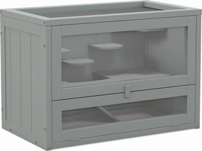 PawHut Gaiola de Madeira para Hamsters Gaiola para Roedores Gaiola para Pequenos Animais com 2 Níveis 60x35x42 cm Cinza | Aosom Portugal