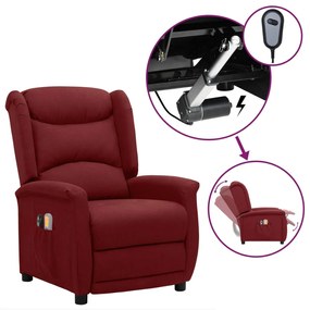vidaXL Poltrona de massagens elétrica reclinável tecido vermelho tinto