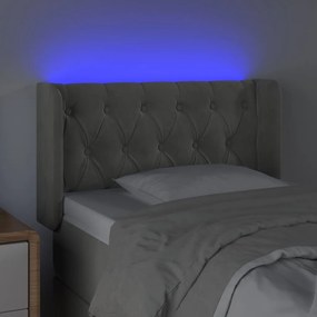 Cabeceira de cama c/ luzes LED veludo 83x16x78/88cm cinza-claro