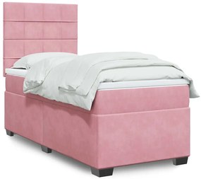 Cama com molas/colchão 100x200 cm veludo rosa