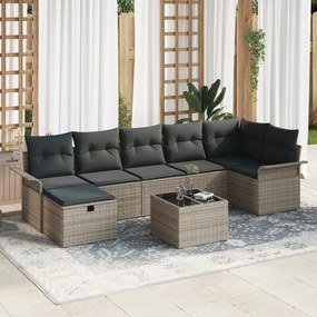 Conjunto de Sofás de Jardim de 8 Peças com Almofadas Cinza Vime Poliés