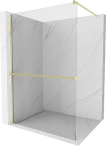 Mexen Kioto+ parede de duche com prateleira Walk-in 135 x 200 cm, transparente, dourado escovado - 800-135-121-55-00