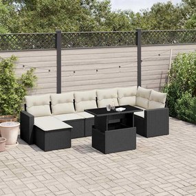 vidaXL 8 pcs conjunto sofás de jardim com almofadões vime PE preto