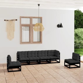 6 pcs conjunto longue de jardim c/ almofadões pinho maciço