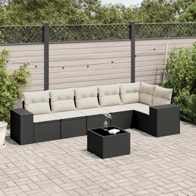 7 pcs conjunto de sofás p/ jardim c/ almofadões vime PE preto