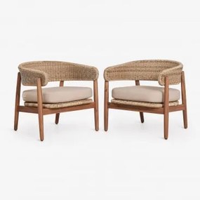Pack De 2 Poltronas De Jardim Em Madeira De Acácia E Rattan Sintético Ribeira Castanho Acácia - Sklum