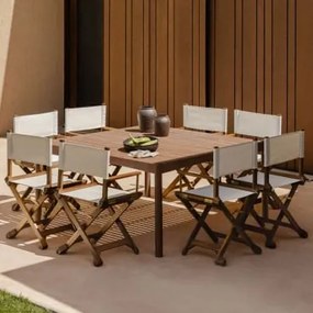Conjunto De Mesa Quadrada De 150x150 Cm Em Madeira De Acácia Aderyn E 8 Cadeiras Dobráveis De Diretor De Jardim Ridley Em Madeir Branco Quebrado -