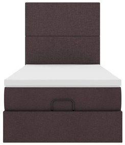 Cama otomana com colchão &amp; LEDs 90x200cm tecido castanho escuro