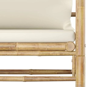 7 pcs conj. lounge p/ jardim em bambu c/ almofadões branco nata