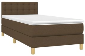 Cama box spring c/ colchão/LED 80x200cm tecido castanho-escuro