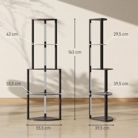 Candeeiro de pé para sala de estar, com prateleiras de canto de 4 níveis, intensidade de luz regulável, 55,5 x 39,5 x 163 cm, preto